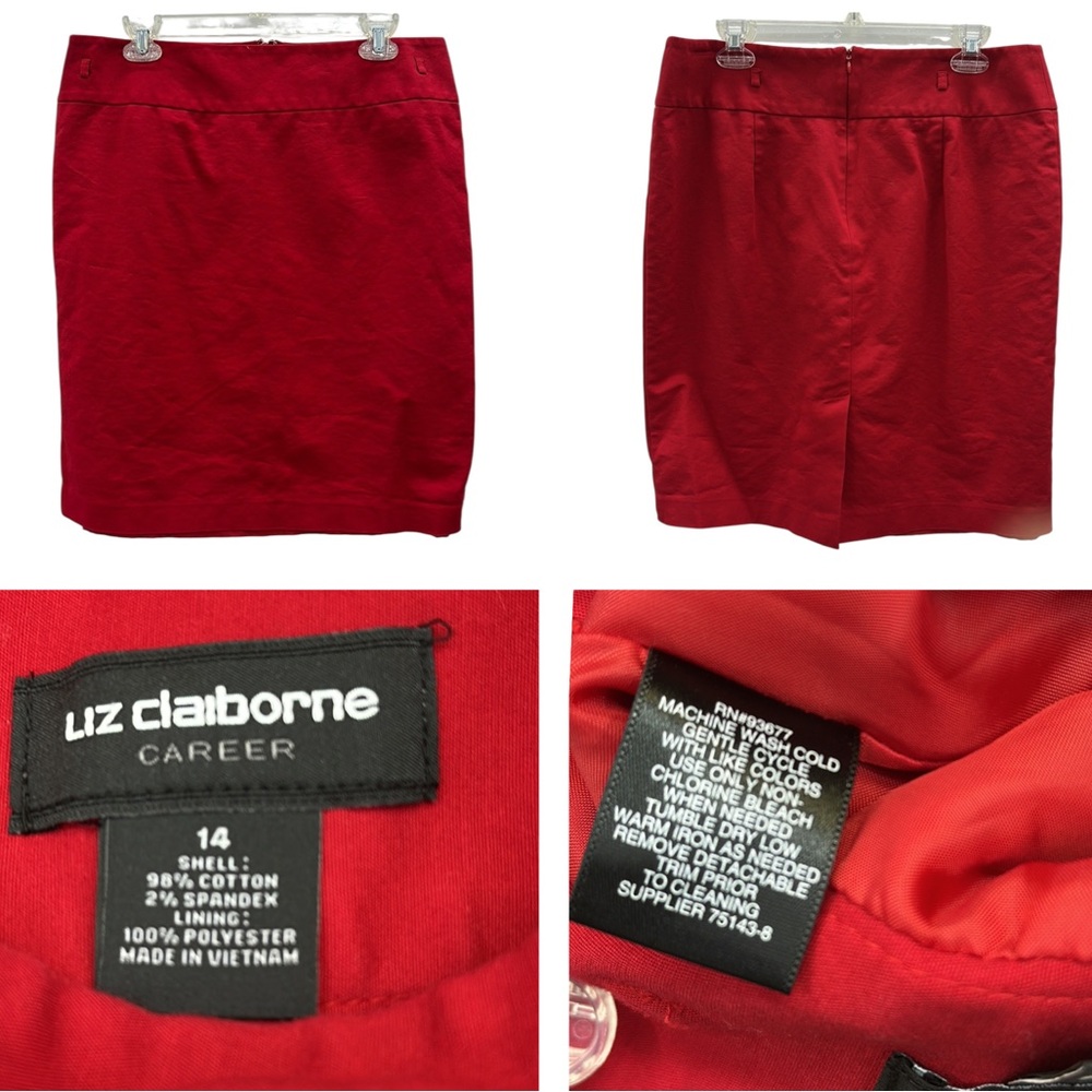 Liz Claiborne Red Pencil Zip Back Stretch Cotton Blend Business Skirt Womens 14
